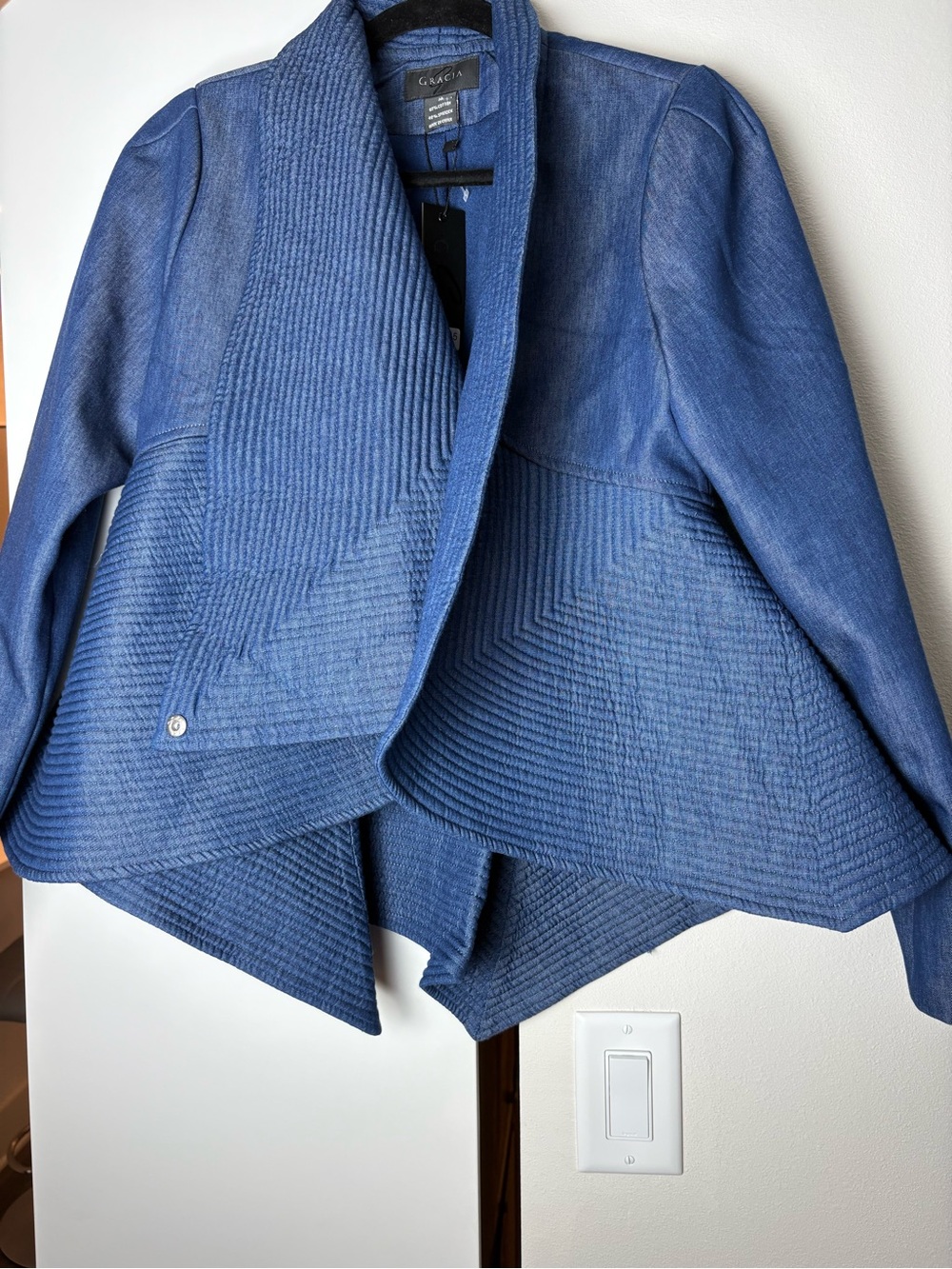 Gracia Designer Asymmetrical Jacket | Sculptural Blue Statement Blazer | Size M - Picture 6 of 14